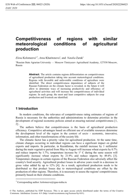 Competitiveness of Regions with Similar Meteorological Conditions of Agricultural Production