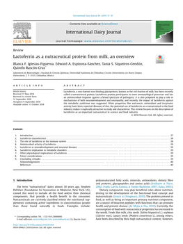 Lactoferrin As a Nutraceutical Protein from Milk, an Overview