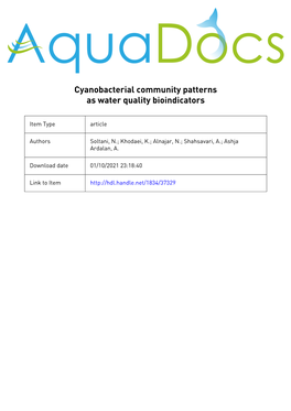 Cyanobacterial Community Patterns As Water Quality Bioindicators