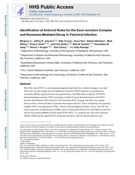 Identification of Antiviral Roles for the Exon-Junction Complex and Nonsense-Mediated Decay in Flaviviral Infection