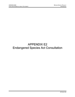 APPENDIX E2 Endangered Species Act Consultation