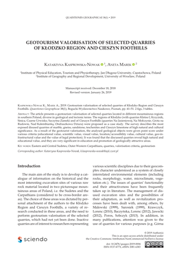 Geotourism Valorisation of Selected Quarries of Kłodzko Region and Cieszyn Foothills