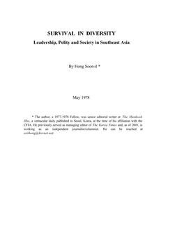 SURVIVAL in DIVERSITY Leadership, Polity and Society in Southeast Asia