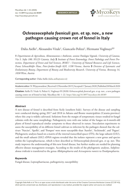 Ochraceocephala Foeniculi Gen. Et Sp. Nov., a New Pathogen Causing Crown Rot of Fennel in Italy