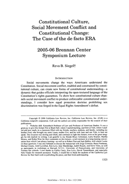 Constitutional Culture, Social Movement Conflict and Constitutional Change: the Case of the De Facto ERA