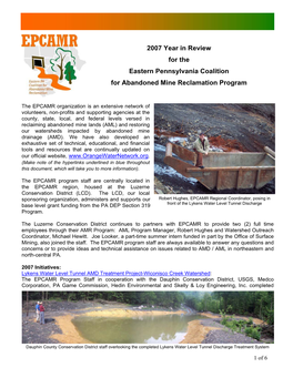 2007 Year in Review for the Eastern Pennsylvania Coalition for Abandoned Mine Reclamation Program