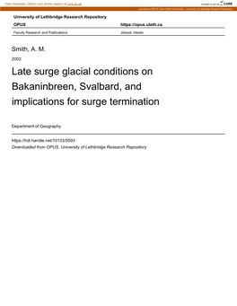 Late Surge Glacial Conditions on Bakaninbreen, Svalbard, and Implications for Surge Termination