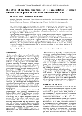 The Effect of Reaction Conditions on the Precipitation of Sodium Hexafluorosilicate Produced from Waste Hexafluorosilicic Acid