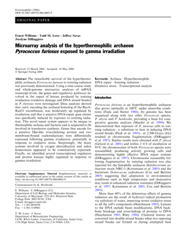 Microarray Analysis of the Hyperthermophilic Archaeon Pyrococcus Furiosus Exposed to Gamma Irradiation