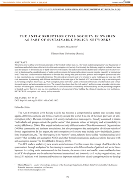 The Anti-Corruption Civil Society in Sweden As Part of Sustainable Policy Networks