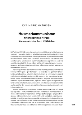 Husmorkommunisme Kvinnepolitikk I Norges Kommunistiske Parti I 1920-Åra