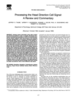 Processing the Head Direction Cell a Review and Commentary Signal