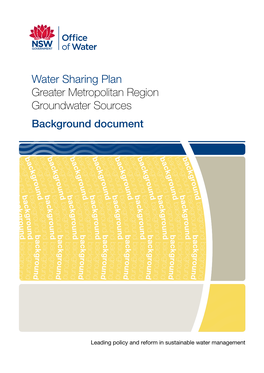 Greater Metropolitan Region Groundwater Sources Background Document