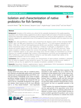 Isolation and Characterization of Native Probiotics for Fish Farming Konrad M