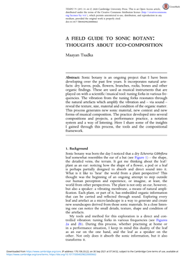 A Field Guide to Sonic Botany: Thoughts About Eco-Composition