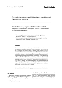 Protistology Genomic Dactyloscopy of Chlorella Sp., Symbionts Of