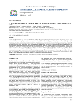 In Vitro Antimicrobial Activity of Selected Medicinal Plants in Losho, Narok County Kenya