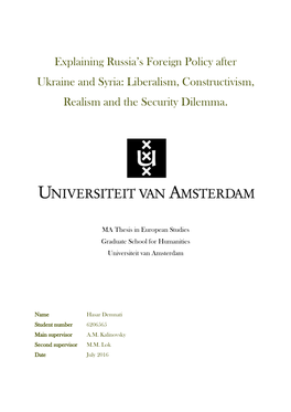 Explaining Russia's Foreign Policy After Ukraine and Syria: Liberalism