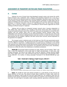 Assessment of Transport Sector and Trade Facilitation