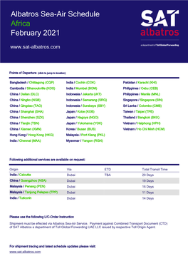 Albatros Sea-Air Schedule February 2021