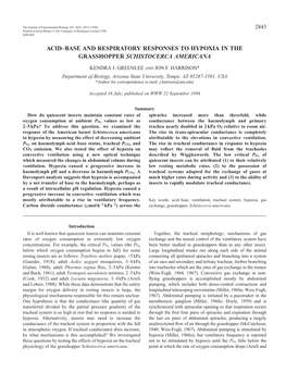 Acid–Base and Respiratory Responses to Hypoxia in the Grasshopper Schistocerca Americana