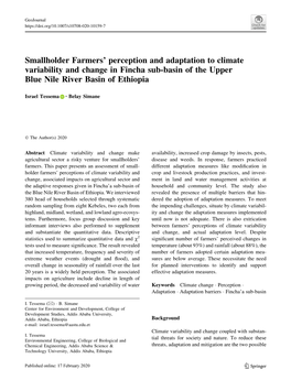 Smallholder Farmers' Perception and Adaptation to Climate Variability And