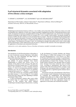 Leaf Structural Dynamics Associated with Adaptation of Two Ebenus Cretica Ecotypes