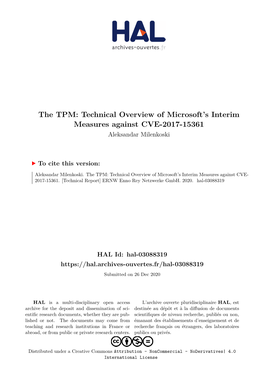 The TPM: Technical Overview of Microsoft's Interim Measures