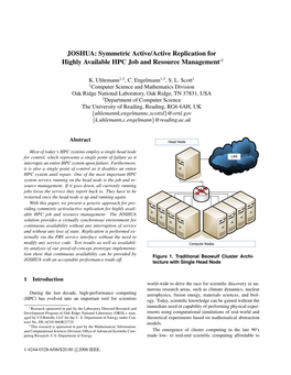 JOSHUA: Symmetric Active/Active Replication for Highly Available HPC Job and Resource Management∗†