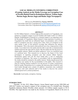 LOCAL MEDIA in COVERING CORRUPTION (Framing Analysis