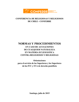 Normas Y Procedimientos En Caso De Acusaciones De Cualquier Naturaleza En Materia Eclesiástica Contra Religiosos Y Religiosas