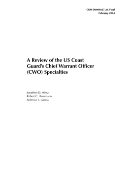 A Review of the US Coast Guard's Chief Warrant Officer (CWO