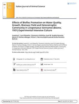 Effects of Biofloc Promotion on Water Quality, Growth, Biomass Yield and Heterotrophic Community in Litopenaeus Vannamei (Boone, 1931) Experimental Intensive Culture