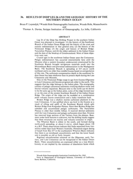 36. RESULTS of DSDP LEG 26 and the GEOLOGIC HISTORY of the SOUTHERN INDIAN OCEAN1 Bruce P