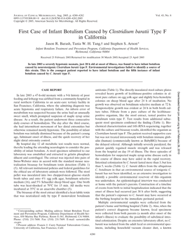 First Case of Infant Botulism Caused by Clostridium Baratii Type F in California Jason R