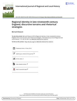 Regional Identity in Late Nineteenth-Century England; Discursive Terrains and Rhetorical Strategies