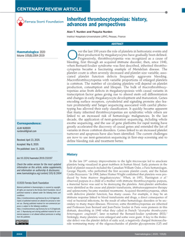 Inherited Thrombocytopenias: History, Advances and Perspectives