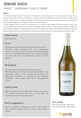 Tech Sheet Dugois Chardonnay Terre De Marne