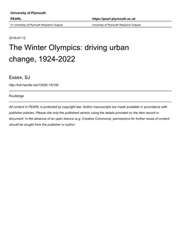 The Winter Olympics: Driving Urban Change, 1924-2022