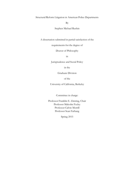 Structural Reform Litigation in American Police Departments By