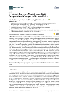 Hyperoxic Exposure Caused Lung Lipid Compositional Changes in Neonatal Mice