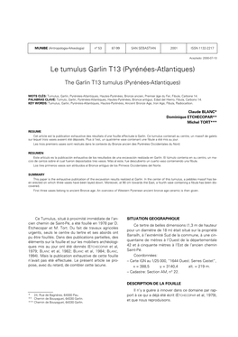 Le Tumulus Garlin T13 (Pyrénées-Atlantiques)