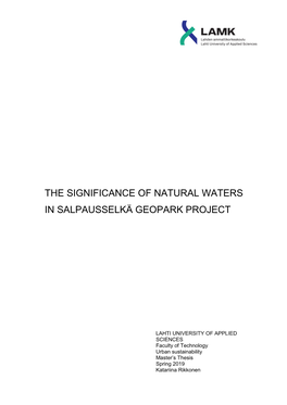The Significance of Natural Waters in Salpausselkä Geopark Project