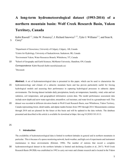 Wolf Creek Research Basin, Yukon Territory, Canada