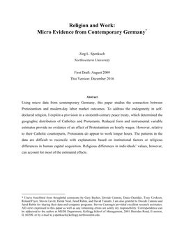 Religion and Work: Micro Evidence from Contemporary Germany*