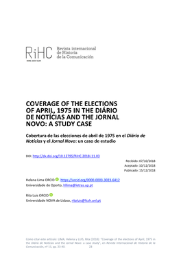 Coverage of the Elections of April, 1975 in the Diário De Notícias and the Jornal Novo: a Study Case