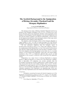 The Scottish Background to the Immigration of Bishop Alexander Macdonell and the Glengary Highlanders