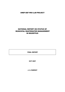 UNEP-GEF WIO-Lab PROJECT NATIONAL REPORT on STATUS of MUNICIPAL WASTEWATER MANAGEMENT in MAURITIUS