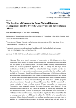 The Realities of Community Based Natural Resource Management and Biodiversity Conservation in Sub-Saharan Africa