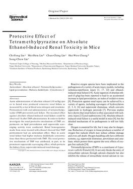 Protective Effect of Tetramethylpyrazine on Absolute Ethanol-Induced Renal Toxicity in Mice